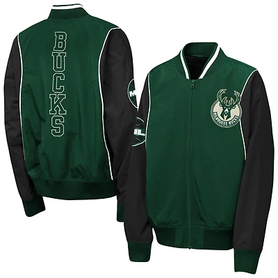 Youth Outerstuff Hunter Green/Black Milwaukee Bucks Two-Pointer Full-Zip Windbreaker