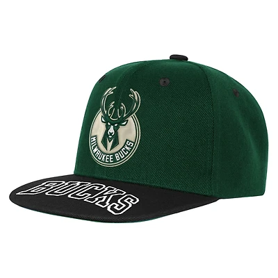 Casquette snapback bicolore vert chasseur/noir Milwaukee Bucks pour jeunes Outerstuff