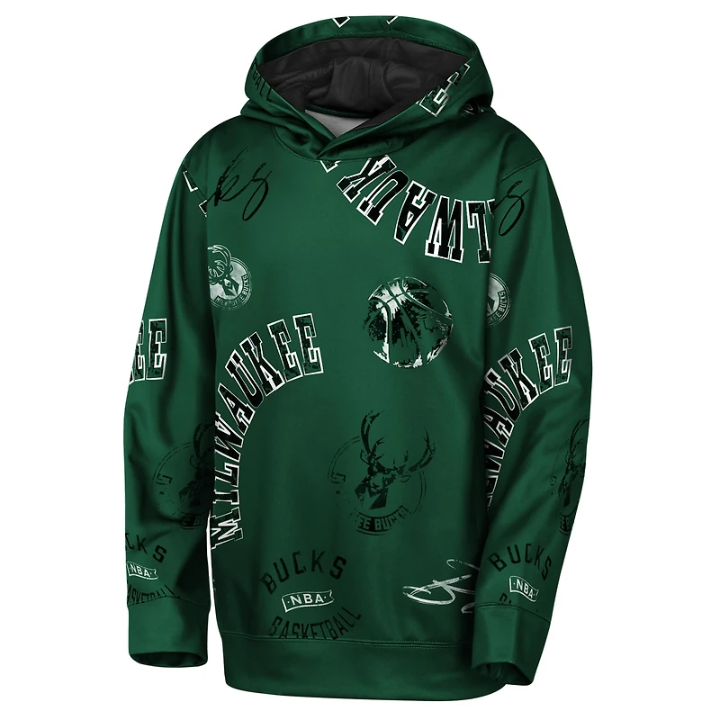 Sweat à capuche vert chasseur pour jeunes Milwaukee Bucks, motif infraction au code de la route