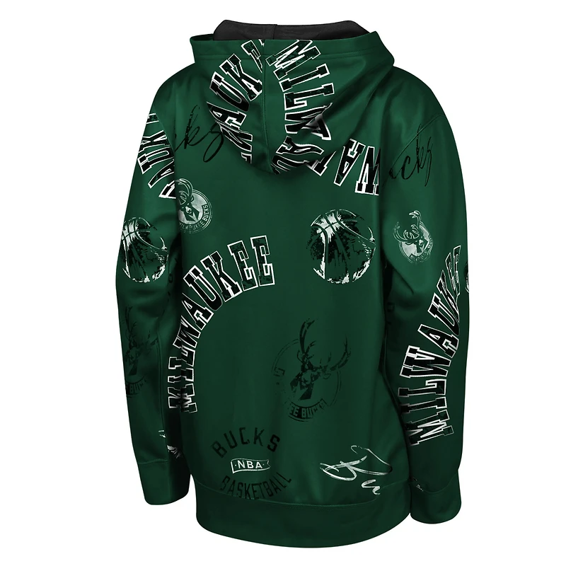Sweat à capuche vert chasseur pour jeunes Milwaukee Bucks, motif infraction au code de la route