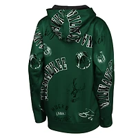 Sweat à capuche vert chasseur pour jeunes Milwaukee Bucks, motif infraction au code de la route