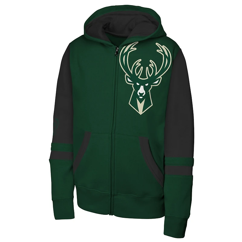 Sweat à capuche zippé vert chasseur Milwaukee Bucks pour jeunes Outerstuff