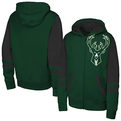 Youth Outerstuff  Hunter Green Milwaukee Bucks Straight to the League Full-Zip Hoodie