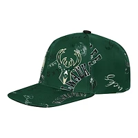 Youth Outerstuff  Hunter Green Milwaukee Bucks Street Hooper Allover Print Snapback Hat