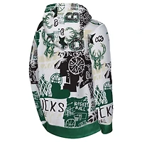 Youth White/Hunter Green Milwaukee Bucks Wild Style Pullover Hoodie