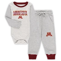 Infant Wes & Willy Heather Gray Minnesota Golden Gophers Jie Long Sleeve Bodysuit Pants Set