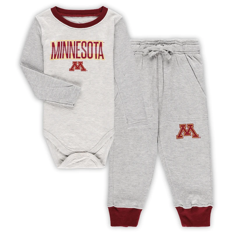 Infant Wes & Willy Heather Gray Minnesota Golden Gophers Jie Long Sleeve Bodysuit Pants Set