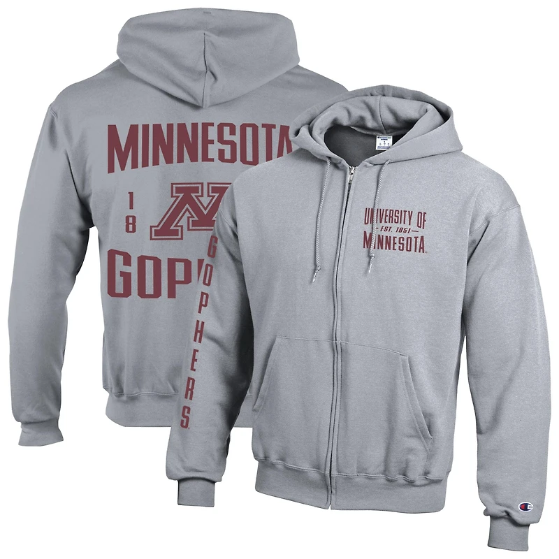 Men's Champion  Gray Minnesota Golden Gophers Varsity Powerblend Full-Zip Fleece Hoodie