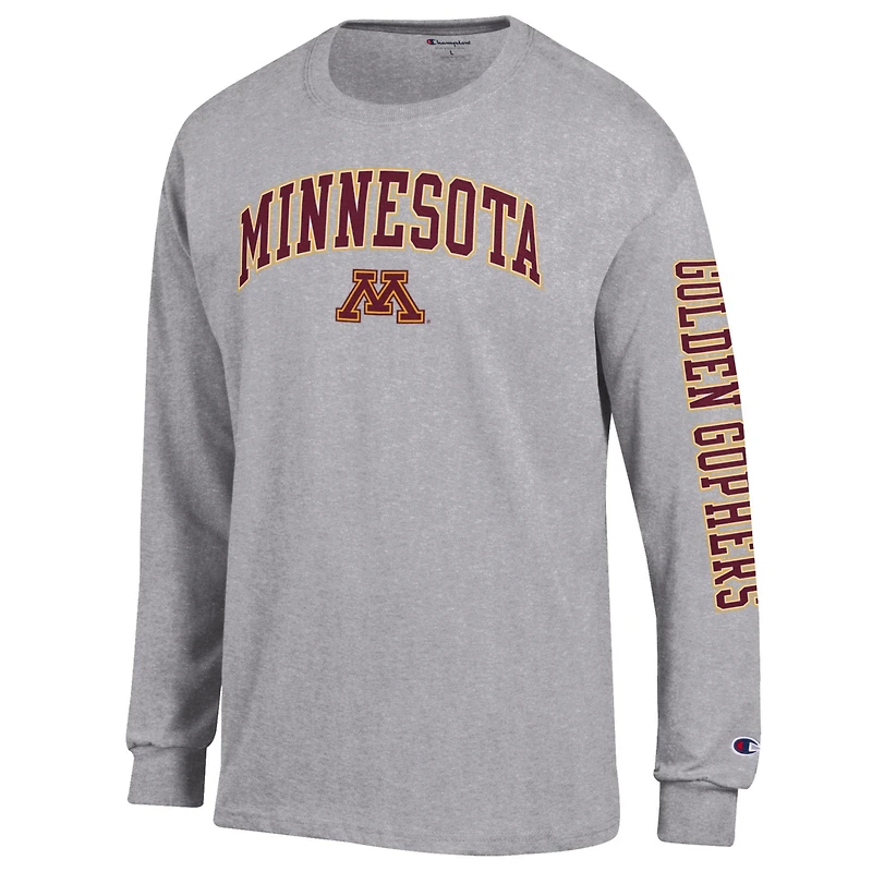 Men's Champion  Heather Gray Minnesota Golden Gophers Arch Over Logo 2-Hit Long Sleeve T-Shirt