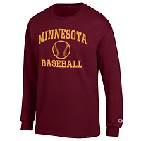 T-shirt à manches longues marron Champion pour homme, icône du baseball des Golden Gophers Minnesota
