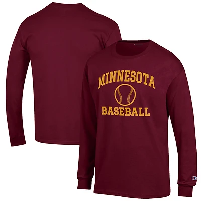 T-shirt à manches longues marron Champion pour homme, icône du baseball des Golden Gophers Minnesota