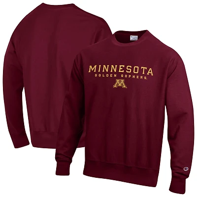 Sweat-shirt Champion pour homme, couleur bordeaux, Minnesota Golden Gophers, modèle Relentless Reverse Weave.