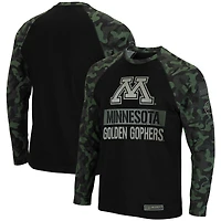 T-shirt à manches longues pour hommes Colosseum Black/Camo Minnesota Golden Gophers OHT Military Appreciation Raglan