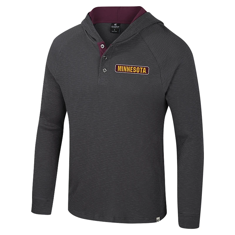 Men's Colosseum Charcoal Minnesota Golden Gophers Dujour Ralgan Long Sleeve Henley Hoodie T-Shirt