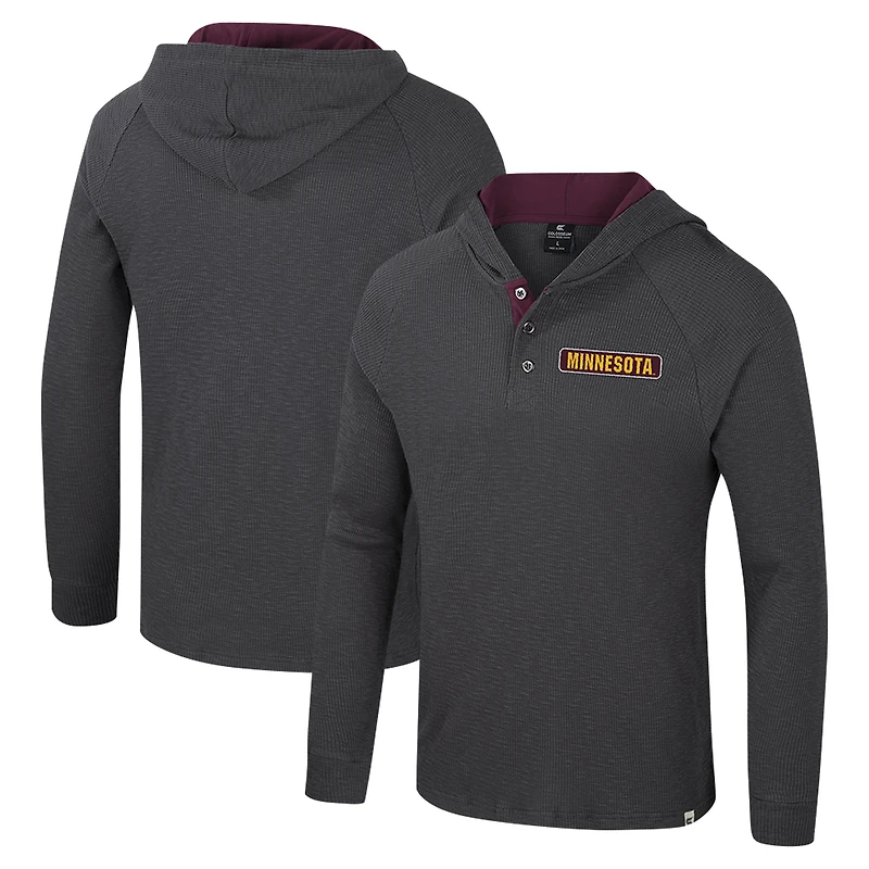 Men's Colosseum Charcoal Minnesota Golden Gophers Dujour Ralgan Long Sleeve Henley Hoodie T-Shirt