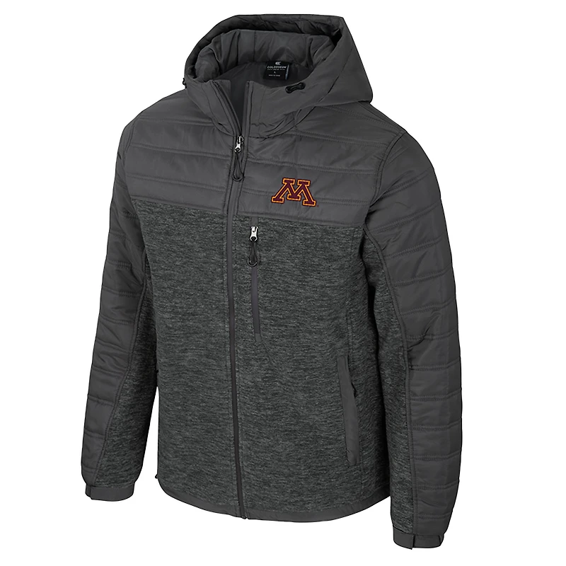 Men's Colosseum Charcoal Minnesota Golden Gophers Nightman Full-Zip Hoodie Puffer Jacket