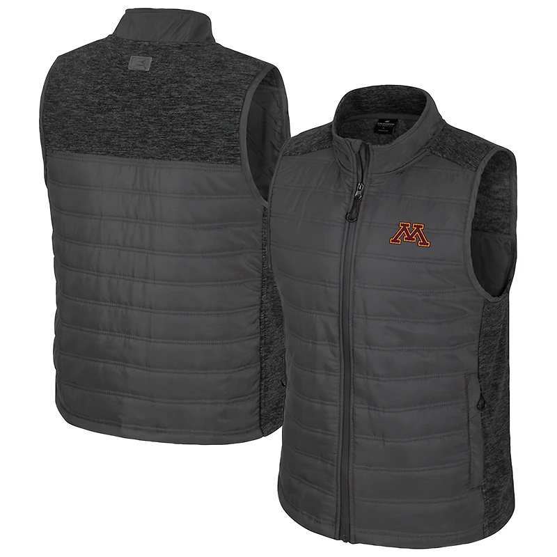 Men's Colosseum Charcoal Minnesota Golden Gophers Nightman Full-Zip Puffer Vest