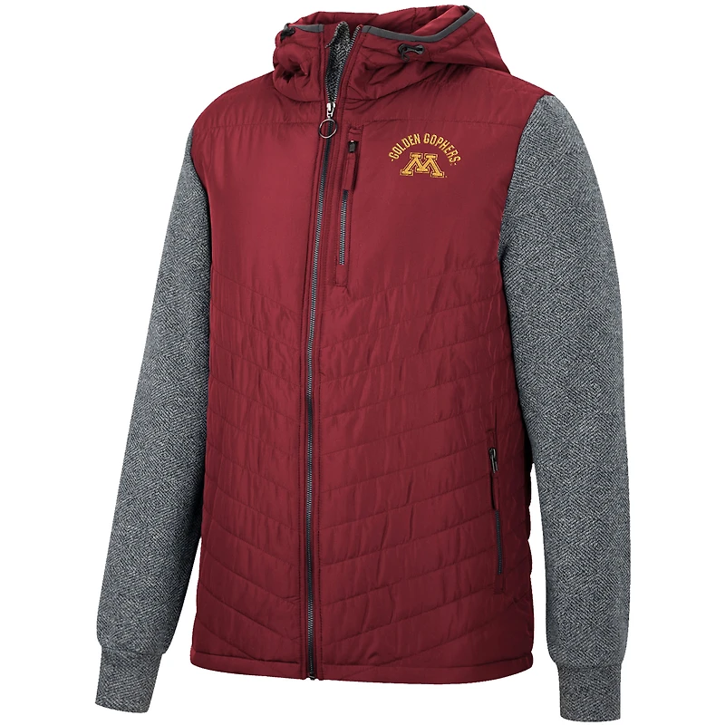Sweat à capuche zippé Colosseum pour homme, couleur bordeaux/charbon, motif chevrons Minnesota Golden Gophers Course