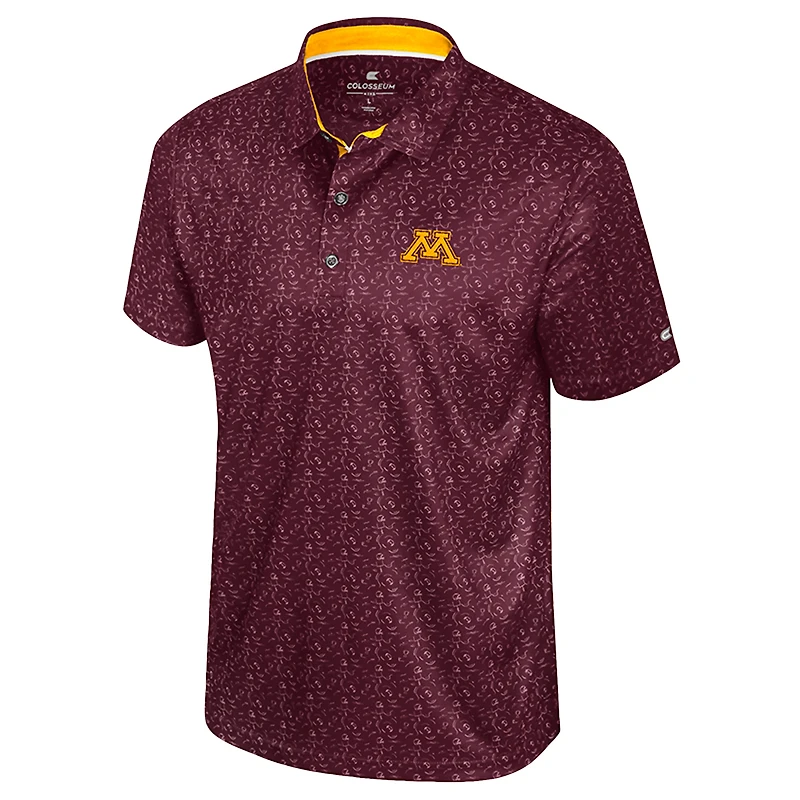 Polo imprimé football marron Colosseum pour homme, Minnesota Golden Gophers