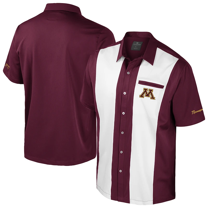 Chemise boutonnée de bowling pour homme, couleur marron Colosseum, Minnesota Golden Gophers Strike
