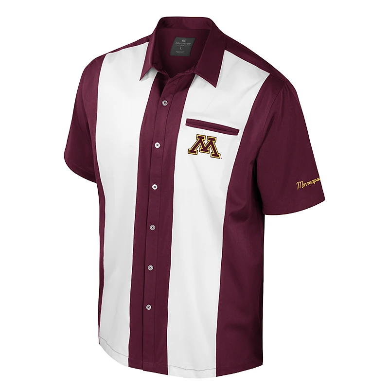 Chemise boutonnée de bowling pour homme, couleur marron Colosseum, Minnesota Golden Gophers Strike
