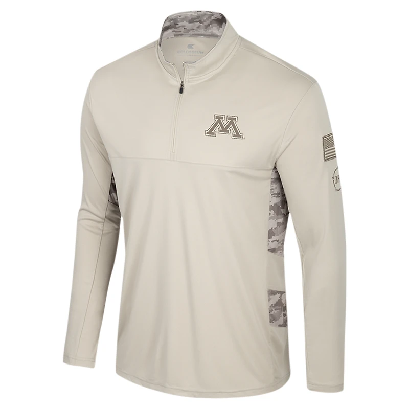 Men's Colosseum Natural Minnesota Golden Gophers OHT Military Appreciation Quarter-Zip Jacket
