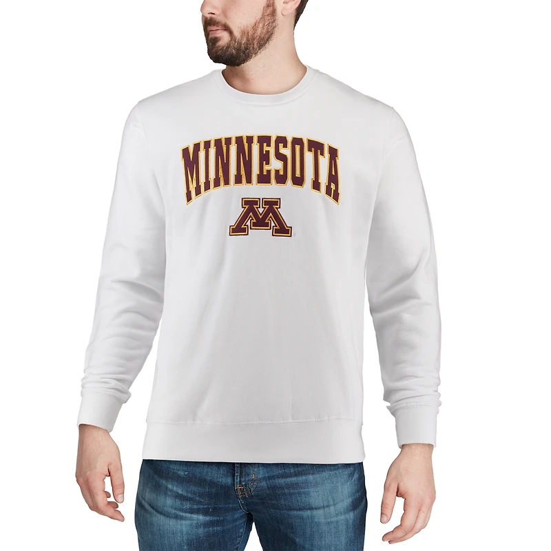 Men's Colosseum White Minnesota Golden Gophers Arch & Logo Crew Neck Sweatshirt
