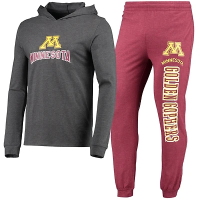 Ensemble pyjama à capuche et jogging manches longues pour homme Concepts Sport Bordeaux/anthracite chiné des Golden Gophers du Minnesota