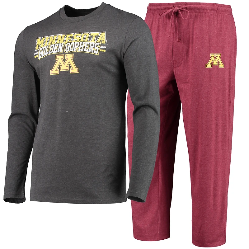 Ensemble de nuit pour homme Concepts Sport bordeaux/anthracite chiné Minnesota Golden Gophers Meter, haut à manches longues et pantalon