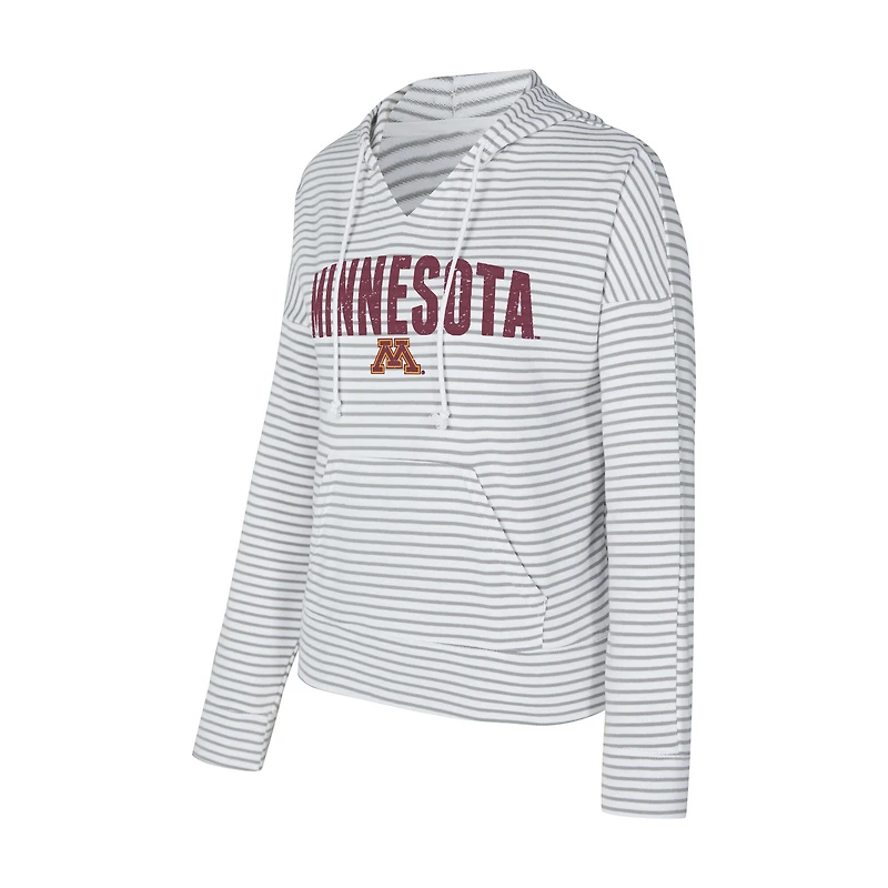 Sweat à capuche rayé col en V et manches longues Concepts Sport blanc/gris des Golden Gophers du Minnesota pour homme