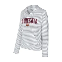 Sweat à capuche rayé col en V et manches longues Concepts Sport blanc/gris des Golden Gophers du Minnesota pour homme