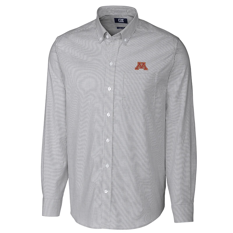 Men's Cutter & Buck Charcoal Minnesota Golden Gophers Big Tall Stretch Oxford Stripe Long Sleeve Button Down Shirt