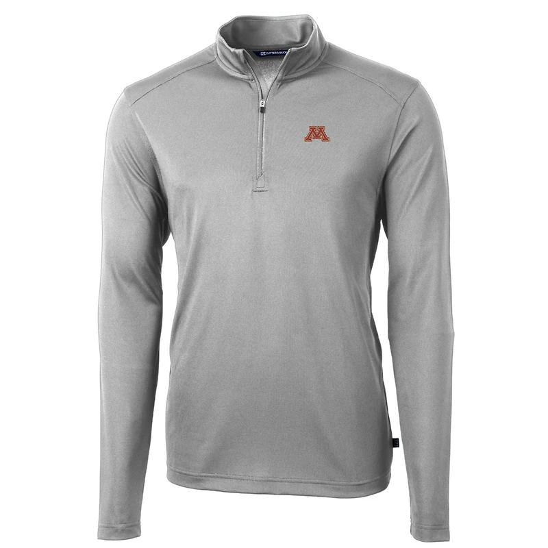 Men's Cutter & Buck Gray Minnesota Golden Gophers Big Tall Virtue Eco Pique Recycled Quarter-Zip Pullover Top