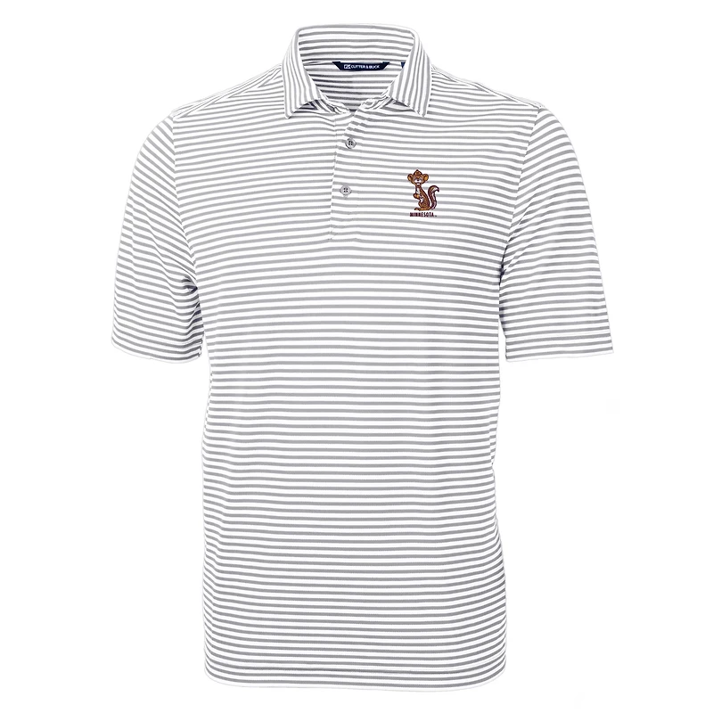 Men's Cutter & Buck Gray Minnesota Golden Gophers Vault DryTec Virtue Eco Pique Stripe Recycled Polo