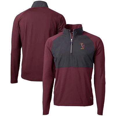 Veste Cutter & Buck pour homme, couleur bordeaux Minnesota Golden Gophers, en maille écologique DryTec Adapt hybride recyclée, fermeture éclair raglan quart de tour.