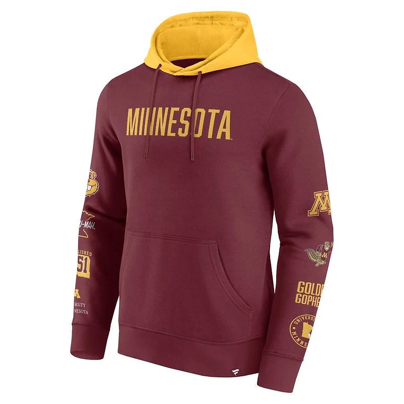 Men's Fanatics  Maroon/Gold Minnesota Golden Gophers Color Block Badge Fleece Pullover Hoodie