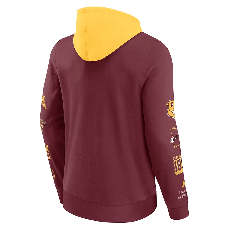Men's Fanatics  Maroon/Gold Minnesota Golden Gophers Color Block Badge Fleece Pullover Hoodie