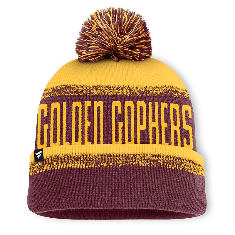 Bonnet en tricot à revers et pompon Fanatics pour homme, bordeaux/or, Minnesota Golden Gophers Thrive
