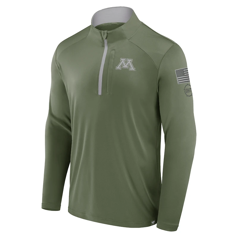 Men's Fanatics Olive Minnesota Golden Gophers OHT Military Appreciation Defender Quarter-Zip Jacket