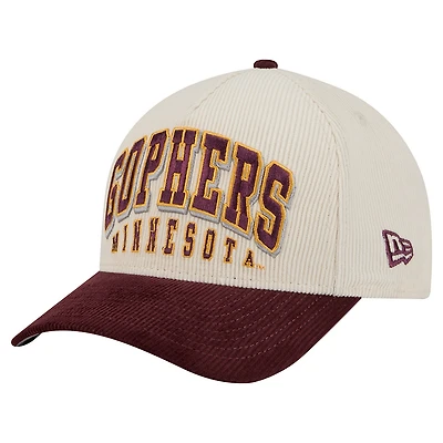 Casquette ajustable en velours côtelé bicolore 9FORTY A-Frame pour homme, couleur bordeaux/crème, des Golden Gophers du Minnesota, New Era