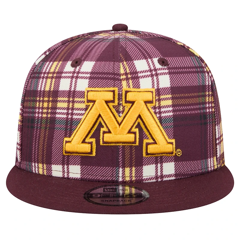Casquette à visière à carreaux 9FIFTY Snapback pour homme des Golden Gophers du Minnesota de New Era