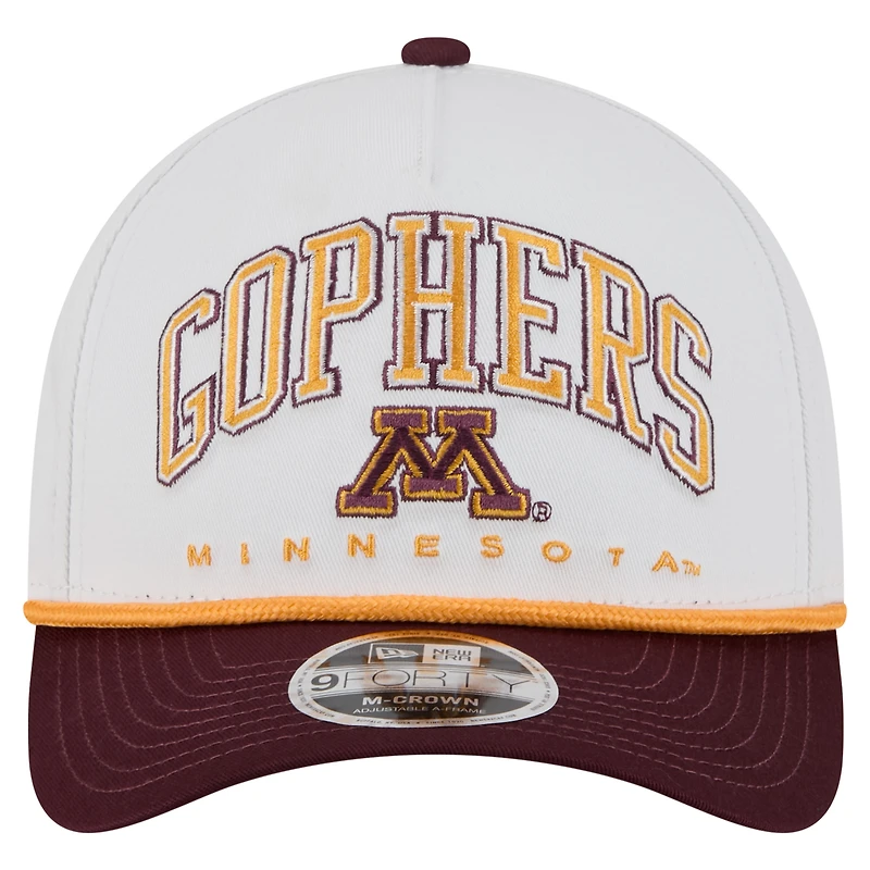 Men's New Era White/Maroon Minnesota Golden Gophers Arch Two-Tone Rope 9FORTY A-Frame M-Crown Adjustable Hat