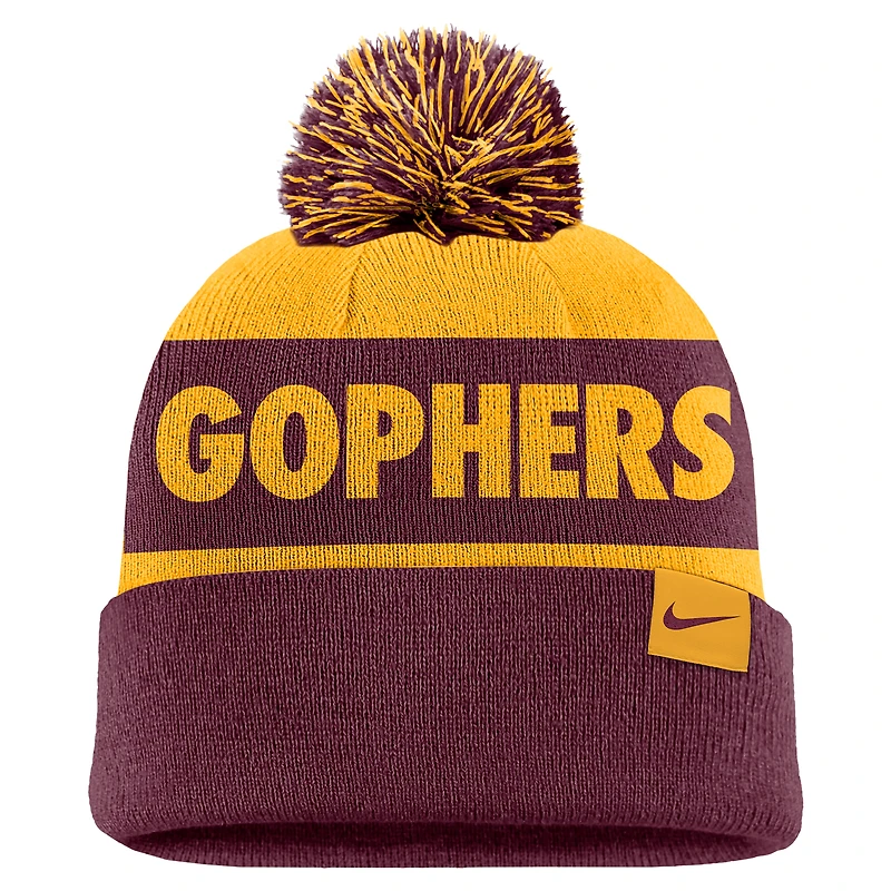 Bonnet en tricot à revers et pompon Nike Golden Gophers du Minnesota Gold/Grenat pour homme