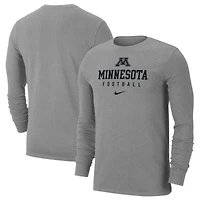 T-shirt à manches longues Nike pour hommes, gris chiné, Minnesota Golden Gophers Changeover