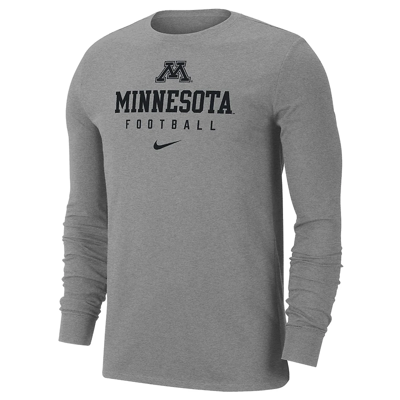 T-shirt à manches longues Nike pour hommes, gris chiné, Minnesota Golden Gophers Changeover