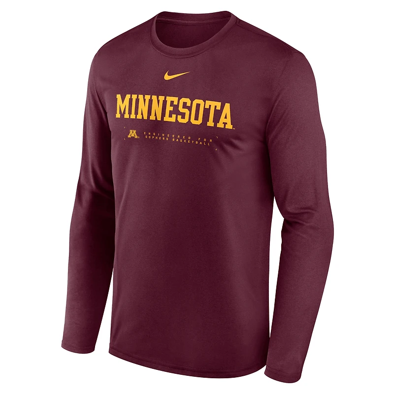 T-shirt à manches longues Nike Bordeaux Minnesota Golden Gophers 2025 Courtside Basketball Shootaround Dri-FIT pour homme