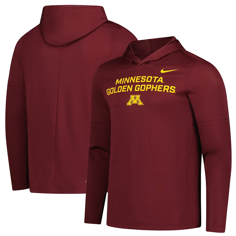 T-shirt à capuche manches longues Nike Bordeaux Minnesota Golden Gophers 2025 Sideline Dri-FIT pour homme