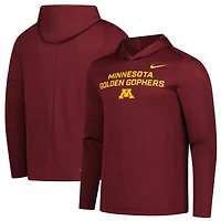 T-shirt à capuche manches longues Nike pour homme, couleur bordeaux, Minnesota Golden Gophers 2025 Sideline, technologie Dri-FIT légère.