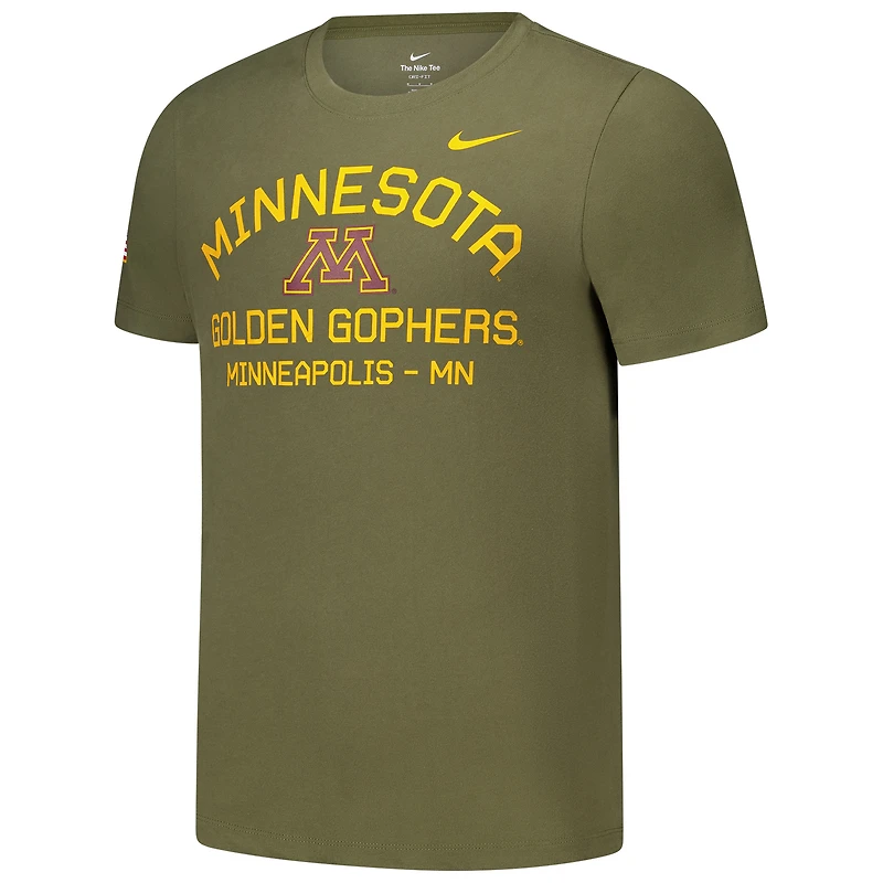 T-shirt de performance d'appréciation militaire Nike Olive Minnesota Golden Gophers 2024 pour homme