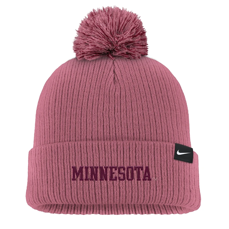 Bonnet en tricot à revers Nike rose Minnesota Golden Gophers pour homme avec pompon